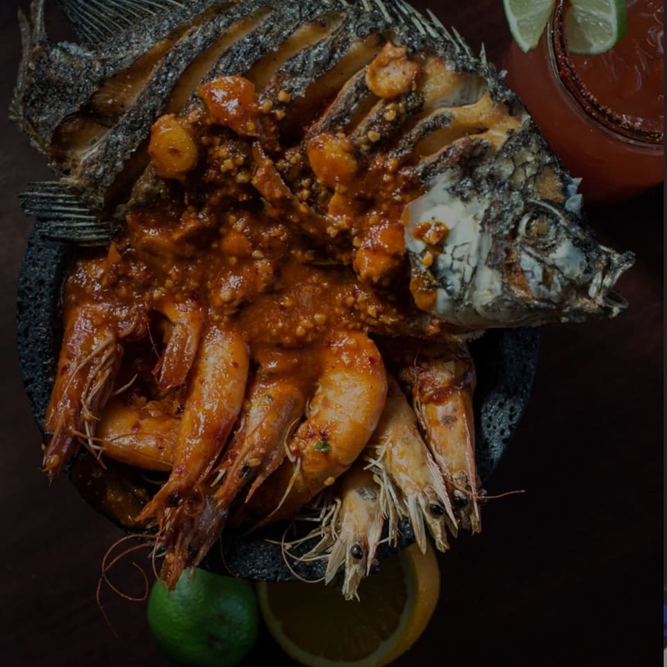 a plate with mexican seafood 